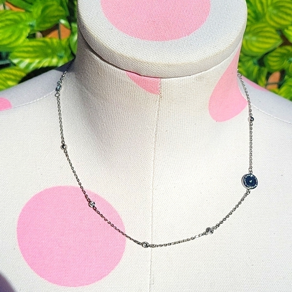 Y2k Vintage Michael Kors MK Dainty Silver Rhinestone Necklace
